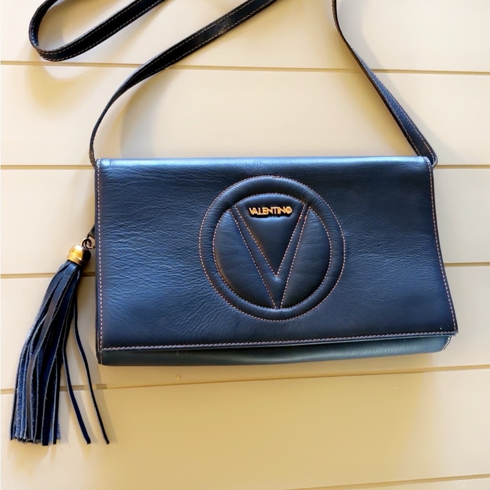 Valentino Navy Leather Crossbody Bag with Tassel